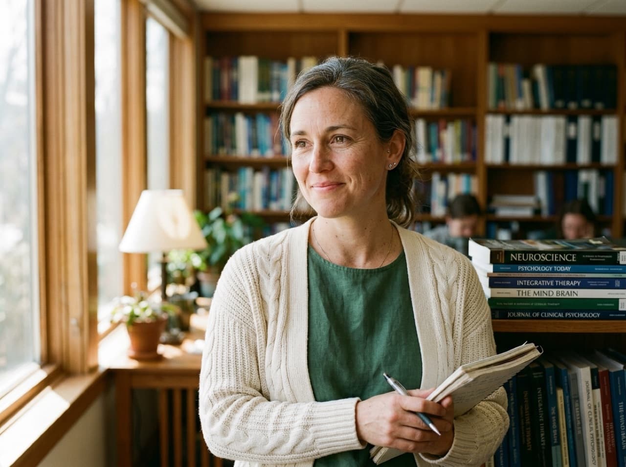 Licensed clinical psychologist and mental health parity advocate reviewing neuroscience research